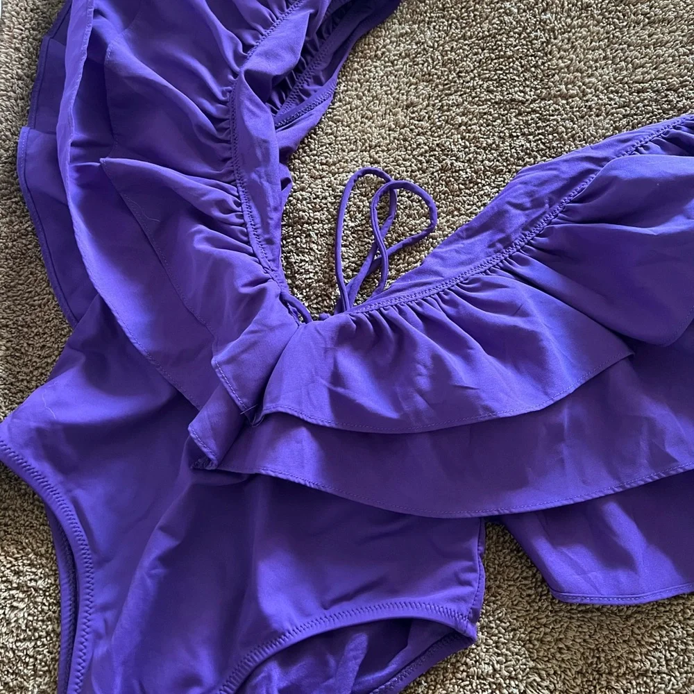 {Zara} Brand New Purple Ruffle One Piece Swimsuit